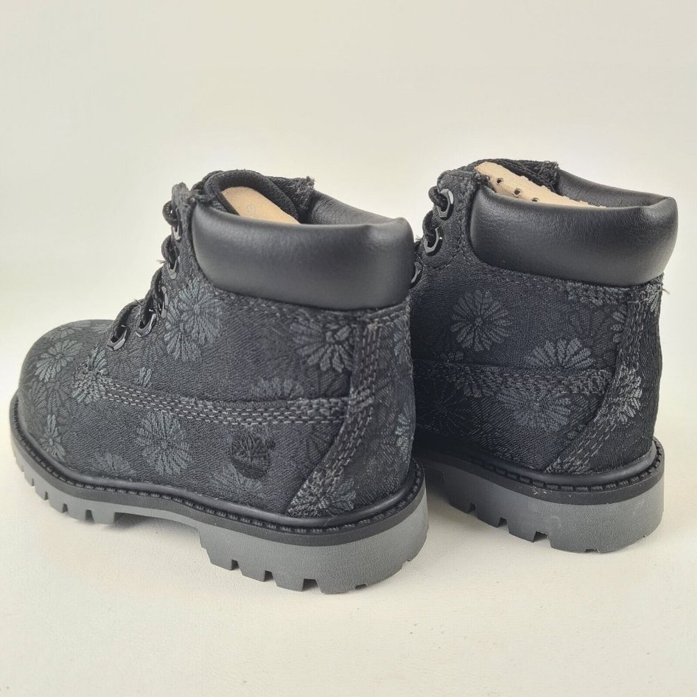 Timberland 6 IN Classic Toddler Boots Black Floral Leather - Picture 8 of 12